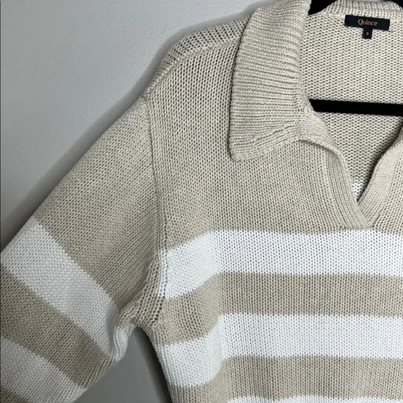 QUINCE 100% Organic Cotton Cropped Polo Sweater in Beige Ivory size Small - Picture 5 of 12